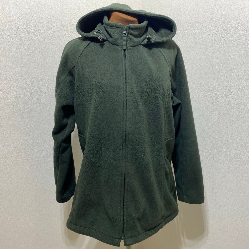 Duluth Trading Co Women's Green Hooded Shoreline Fleece Windproof Coat Size M